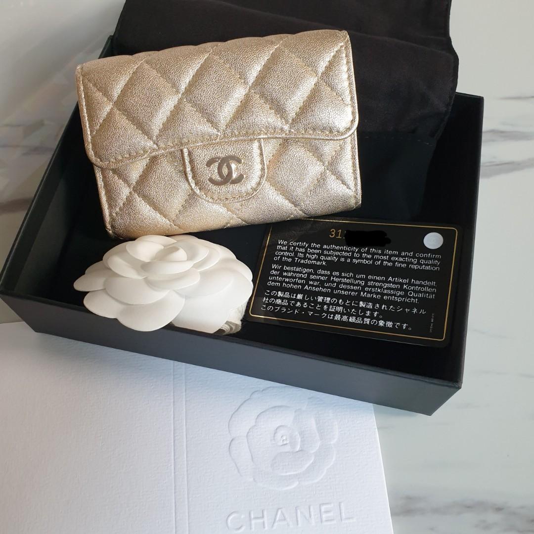 21P Chanel Gold Metallic Card Holder Wallet LGHW