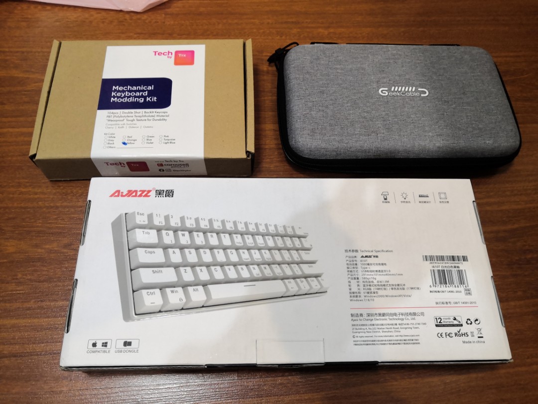 3in1 Mechanical Keyboard Starter Pack (Ajazz i610T, PBT Keycaps, Custom Cables), Computers