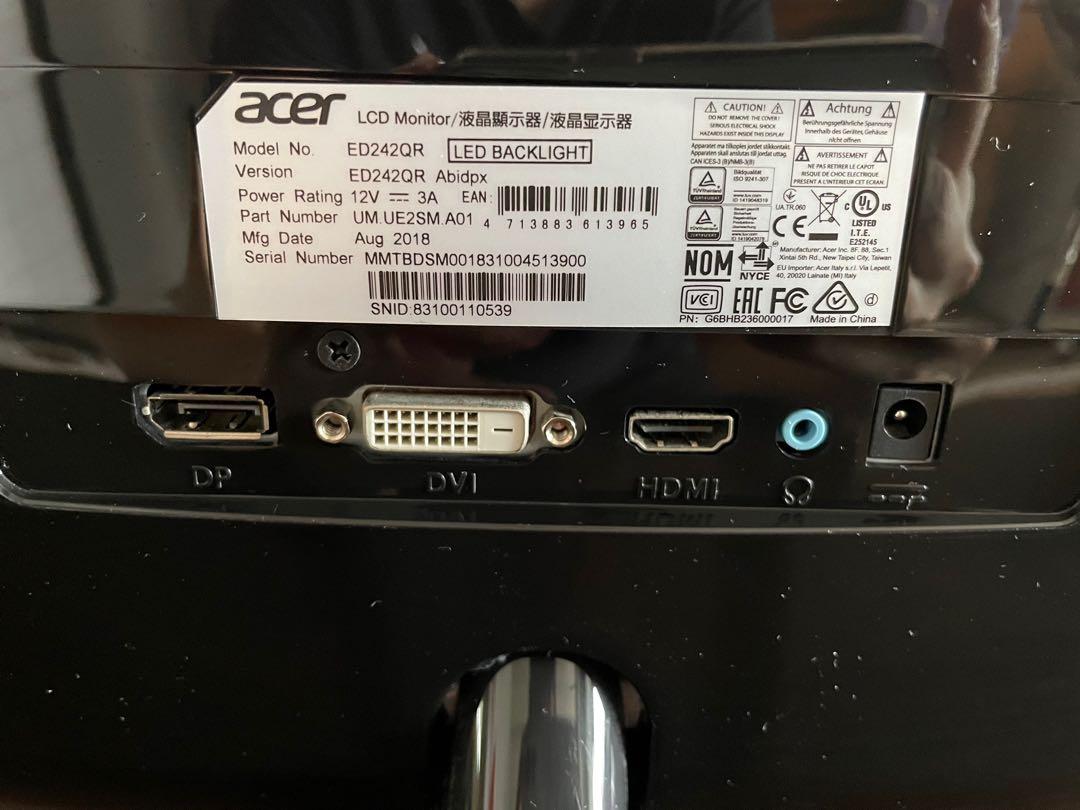Acer ED242QR 24” 144Hz Curved Gaming Monitor, Computers & Tech, Parts ...