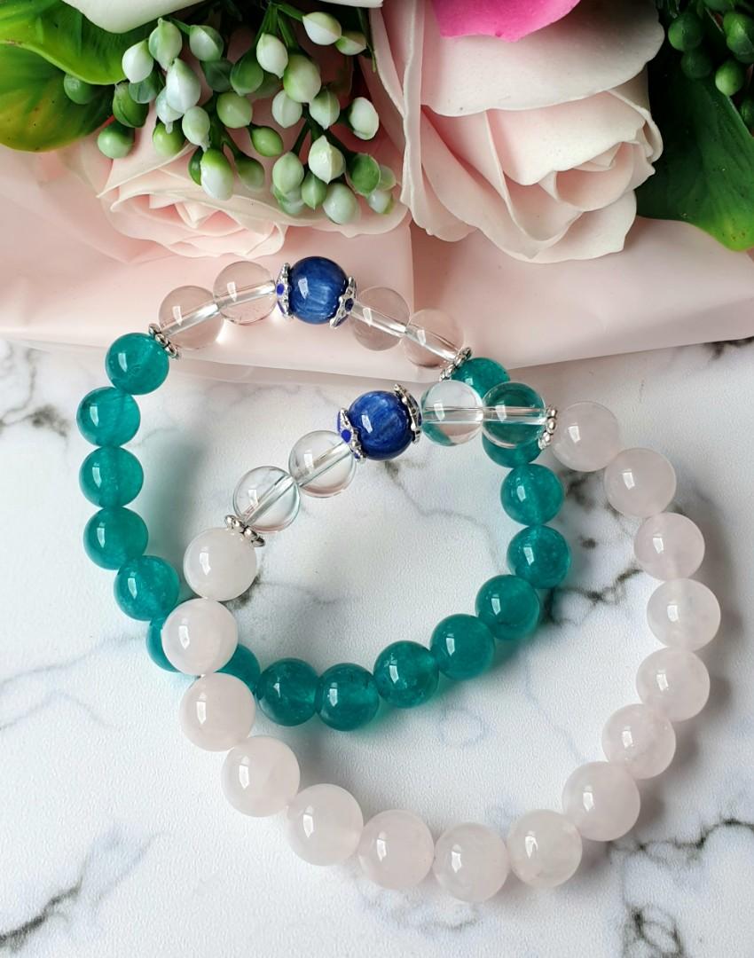 Amazonite Rose Quartz With Clear Quartz And Kyanite Crystal Bracelet Women S Fashion Jewellery Bracelets On Carousell