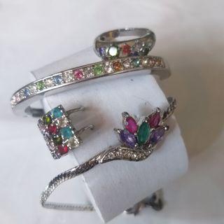 Bracelet bangles Hoop Earrings Ring with Colored Stones