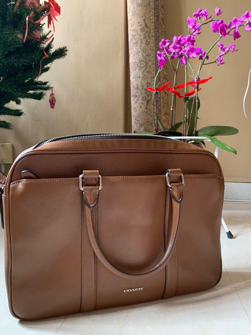 authentic mens coach laptop briefcase leather bag in brown