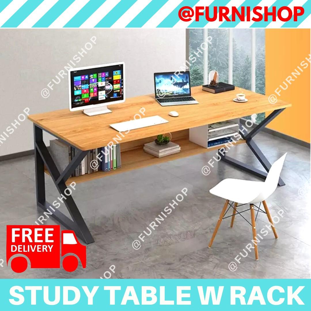 Free Delivery Study Table Office Desk with Low Rack, Furniture & Home