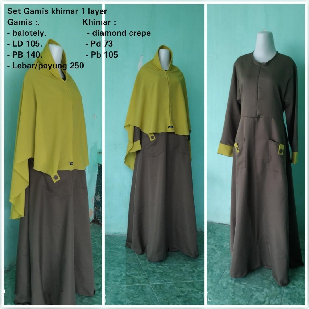 Gamis Set Khimar Fesyen Wanita Muslim Fashion Gaun Di Carousell