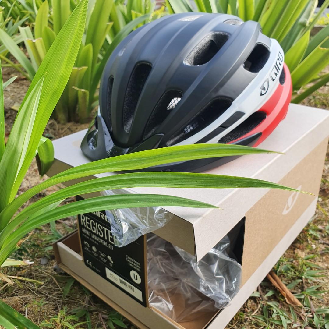 Giro REGISTER Adult Universal Fit Bicycle Helmet Red White Black Sports Equipment Bicycles Parts Bicycles on Carousell