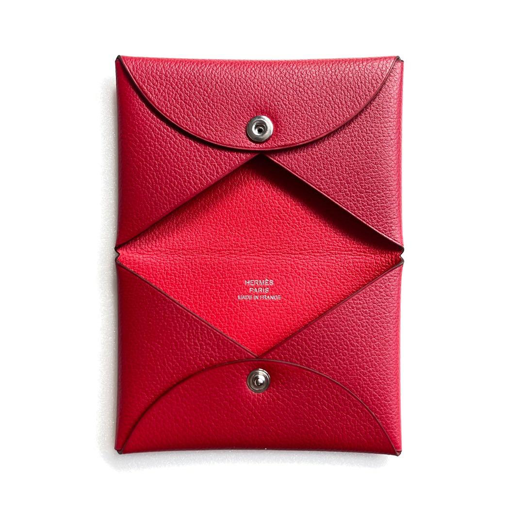 Hermes Calvi Verso Card Holder Colors Rouge Piment / Rouge De