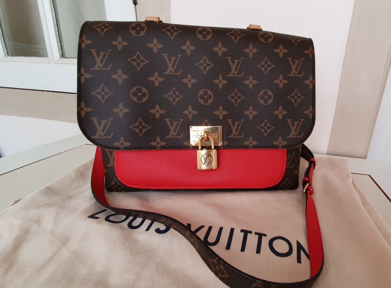 LOUIS VUITTON Marignan Monogram Canvas Shoulder Bag Coquelicot- 15% OF