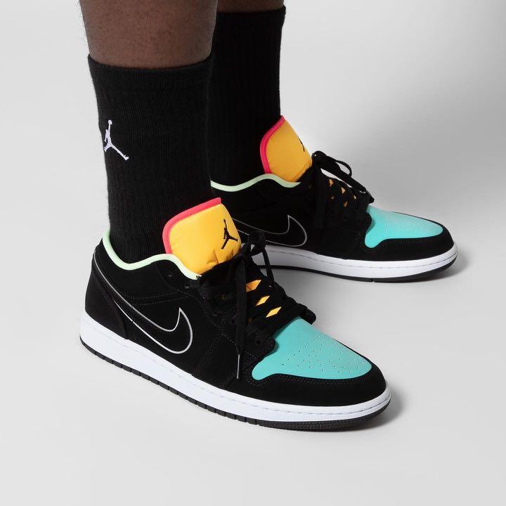 Nike Air Jordan 1 Low Se Black Aurora Green Women S Fashion Footwear Sneakers On Carousell