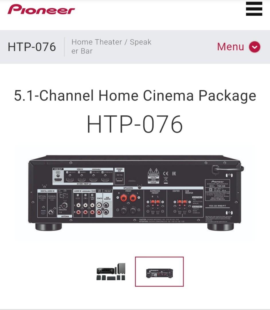 Pioneer HTP076 Home Theater AVR Receiver Amplifier, Audio, Soundbars
