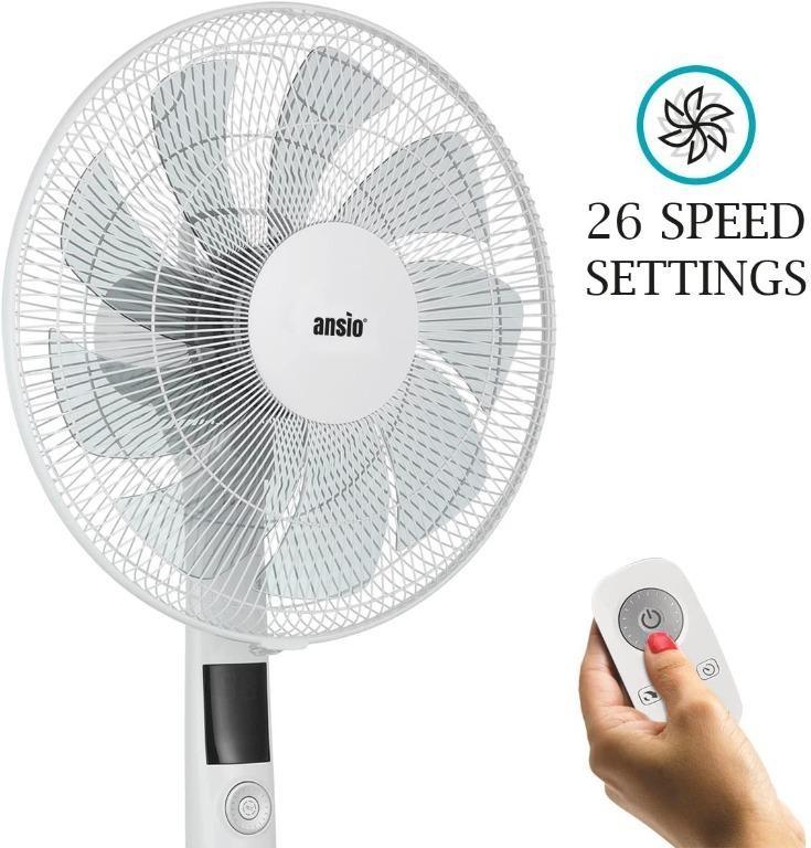 8974) ANSIO Pedestal Fan with Remote Control9 Blades26 Speed Settings