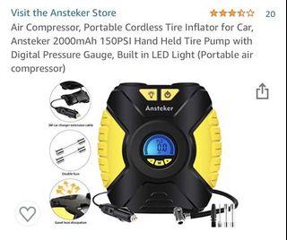 Air Compressor, Portable Cordless Tire Inflator for Car, Ansteker 2000mAh 150PSI Hand Held Tire Pump with Digital Pressure Gauge, Built in LED Light (Portable air compressor)