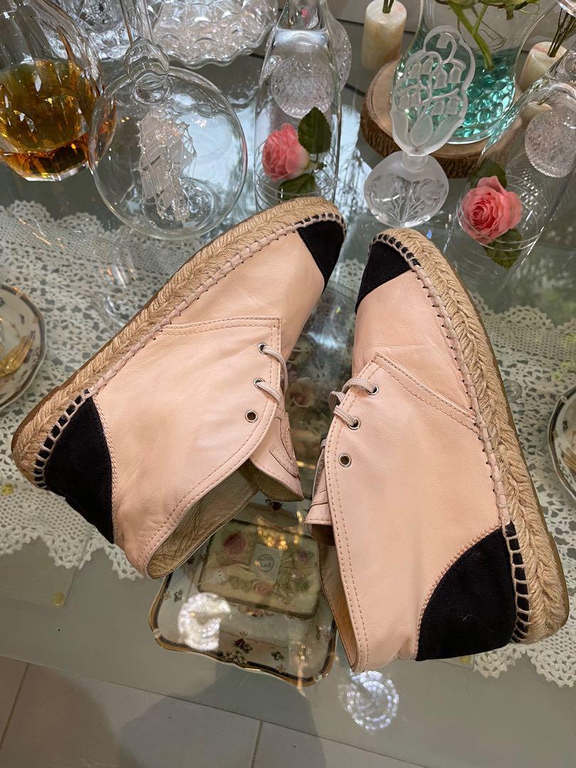 Authentic Chanel Beige and Black CC High Top Espadrilles Sneakers Size 39