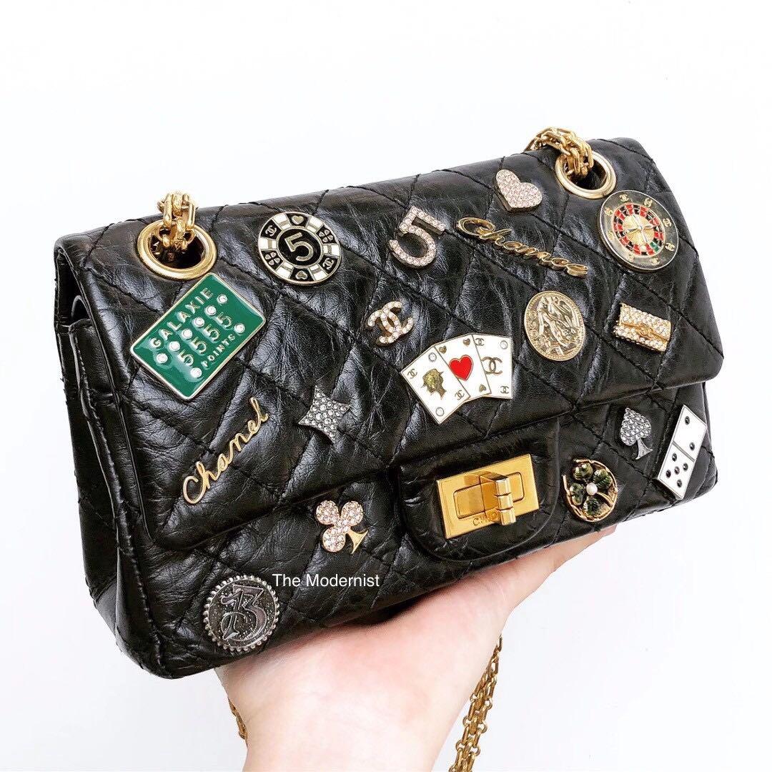 Chanel Black Aged Calfskin Casino Lucky Charms 2.55 Reissue 225 Double Flap  Bag