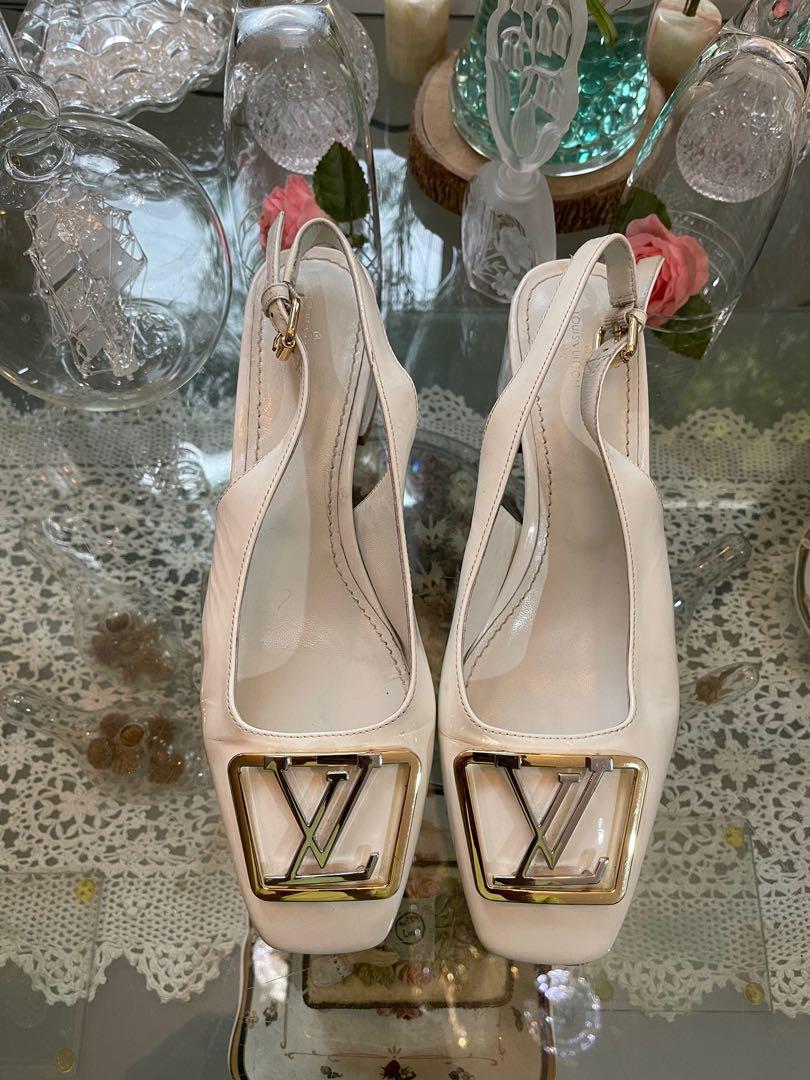 Authentic Louis Vuitton White Madeleine Slingback Chunky Heel