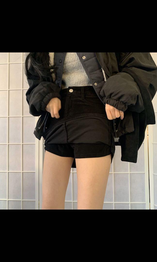 Short black corduroy top skirt