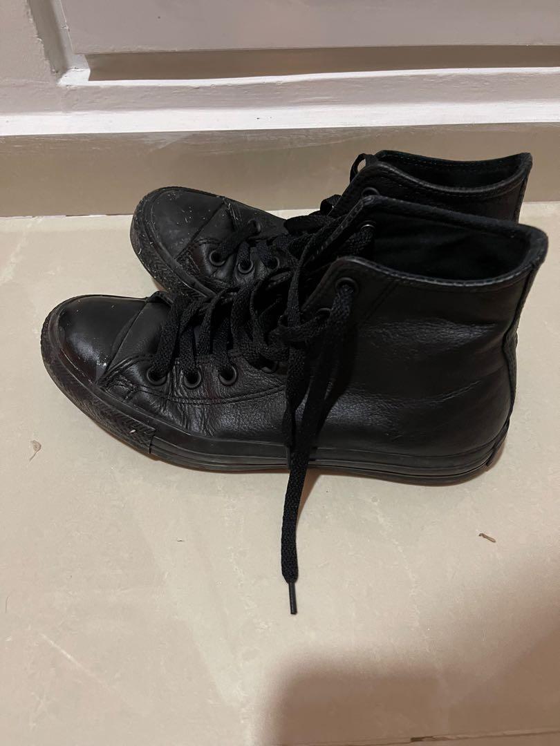 Black leather converse high cut shoe