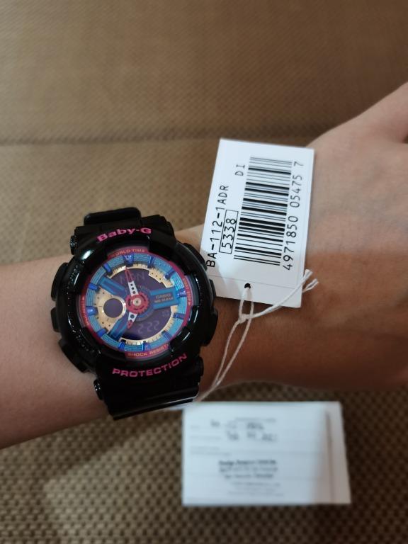 Casio Baby G BA 112 1ADR Black Resin Strap Shock Resistant 100 Meter World Time