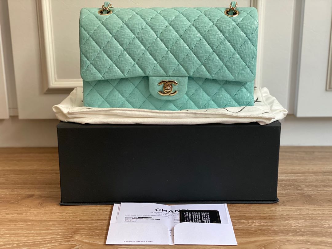 Chanel Classic Caviar Tiffany Blue 19C, Luxury, Bags & Wallets on Carousell