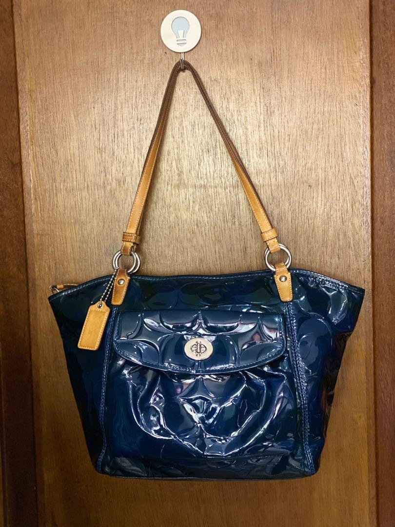 Blue patent leather coach hot sale bag