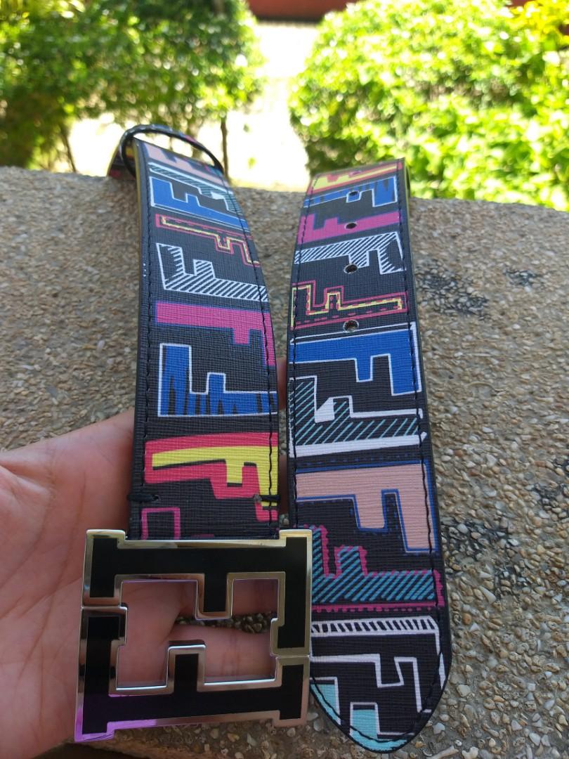 FENDI GRAFFITI SAFFIANO LEATHER BELT