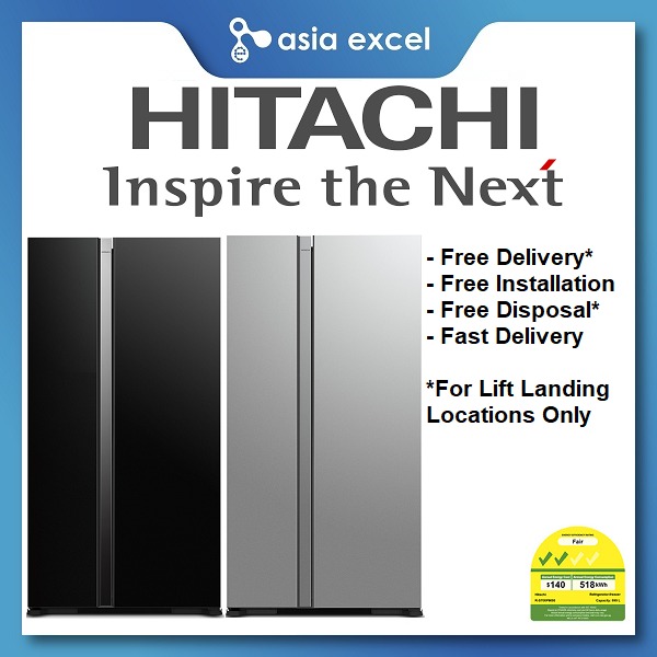 HITACHI RS700PMS0 595L GLASS BLACK/GLASS SILVER SIDE BY SIDE