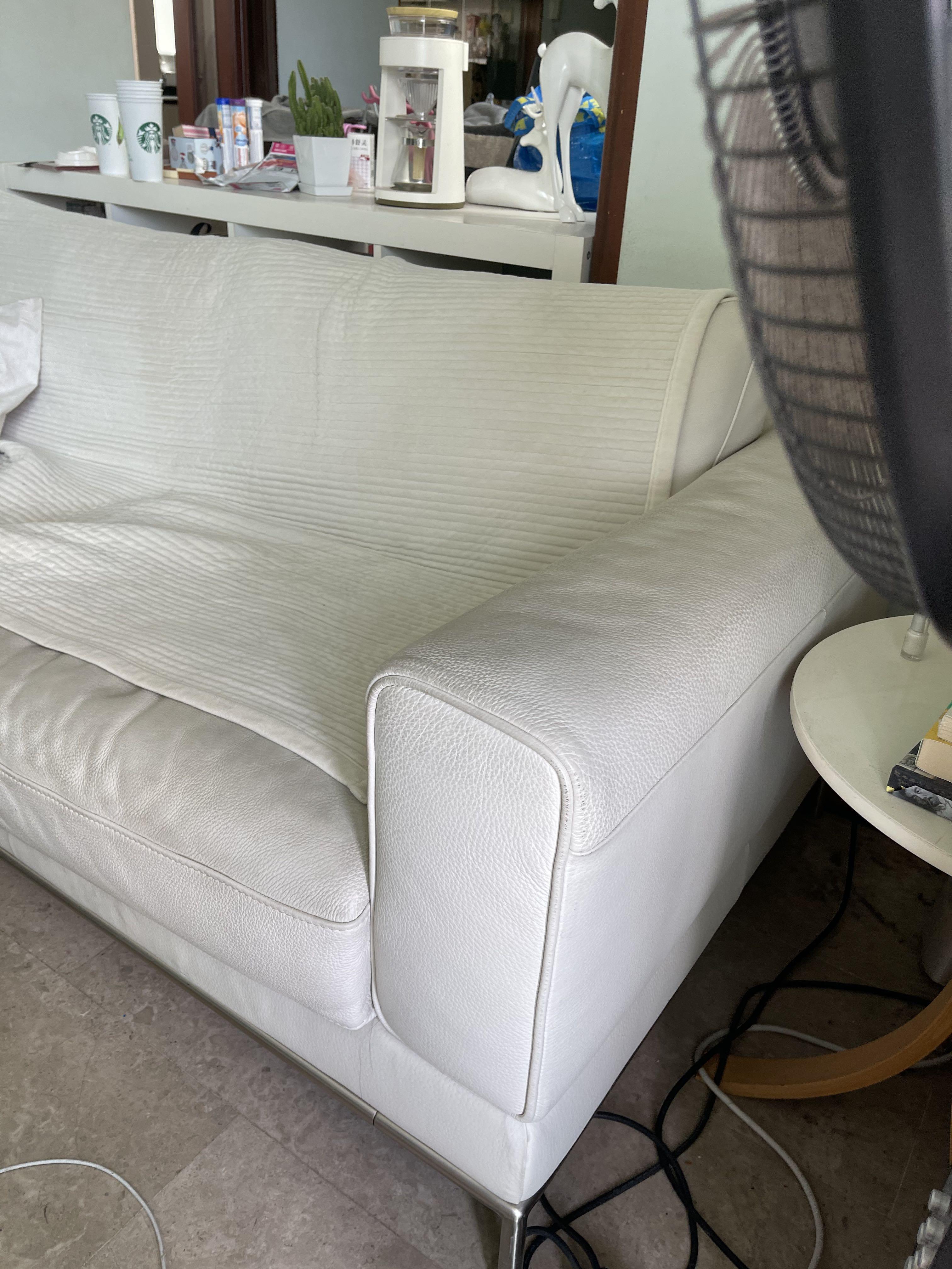 IKEA while genuine leather 3 seater sofa + coffee table, Furniture