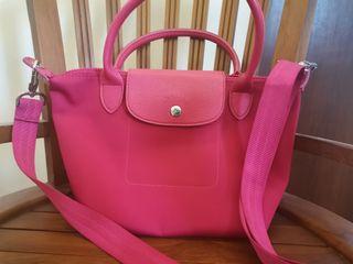 Longchamp hot pink mini tote bag (with long strap)