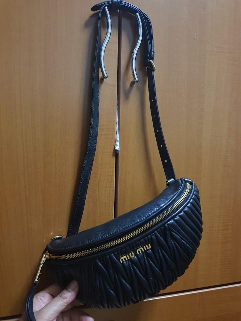 MIU MIU 5BL010 BLACK MATELASS LEATHER BELT BAG Women s Fashion
