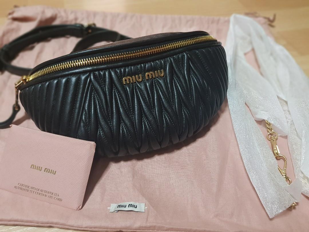 MIU MIU 5BL010 BLACK MATELASS LEATHER BELT BAG Women s Fashion