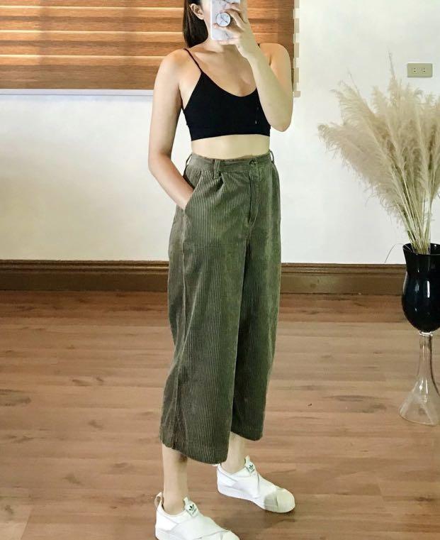 MARKDOWN‼️ Olive Green Pleated Corduroy Pants, Women's Fashion, Bottoms,  Other Bottoms on Carousell