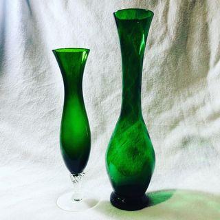 Pair of Majestic Emerald Green Glass Vase