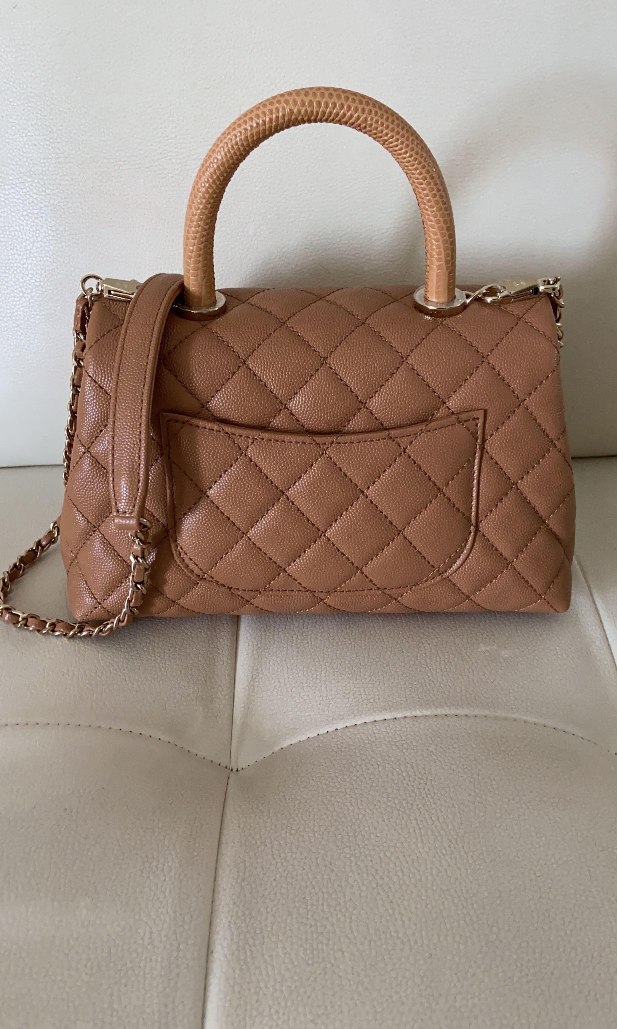 CHANEL 21P Caramel Brown Caviar Small Coco Handle 24 cm Light Gold Har –  AYAINLOVE CURATED LUXURIES