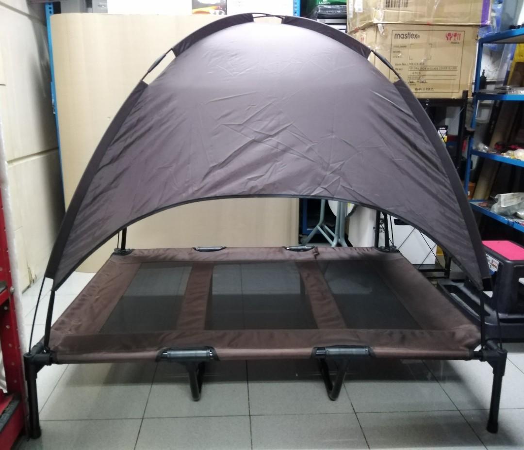 SuperJare Outdoor Dog Bed Elevated Pet Bed Cot with Canopy Portable for Camping or Beach X Large Brown Pet Supplies Homes Other Pet Accessories on Carousell