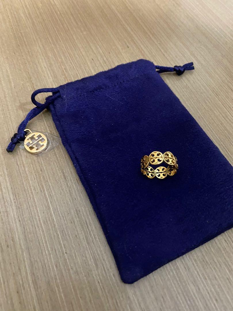 Tory Burch Frozen Logo Ring Gold Size 8 logo Carousell