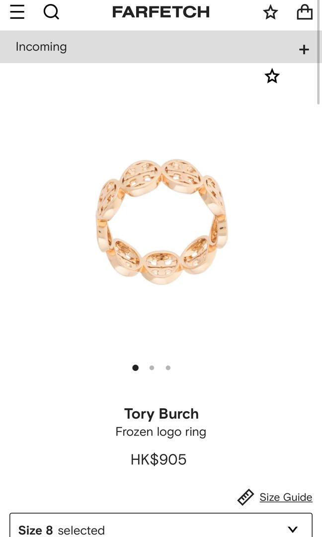 Tory Burch Frozen Logo Ring Gold Size 8 logo