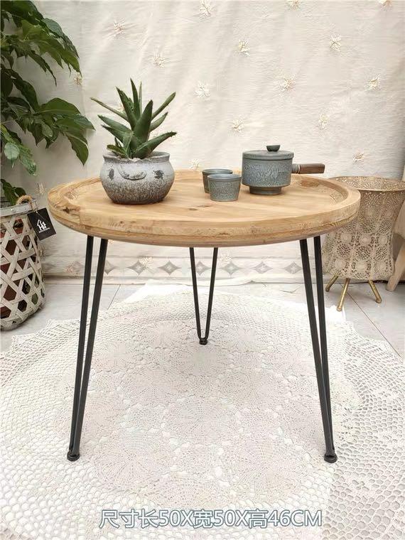 Vintage Round Coffee Table With Iron, Round Vintage Table