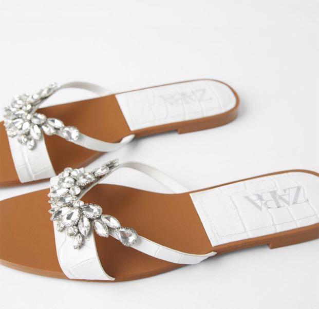 zara flat white sandals