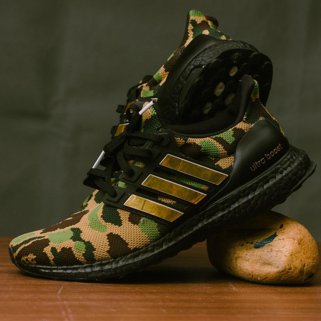 Adidas Ultraboost BAPE Green Camo removable boosted stripes Men s Fashion Footwear Sneakers on Carousell