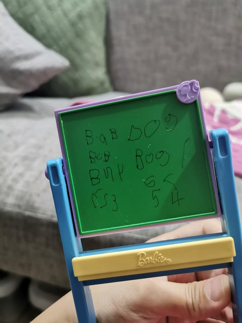 Barbie Chalk Board (Category: Stationery & School Supplies) located in Bacoor. Submitted by ctrl_thrift_ (Listing ID 1071217933, Image 3). Description: Please manage your expectations. Some writings are present on the green board Shoppee Checkout (with 20php increment for Shoppee fee) OR Payment via Gcash, shipping via dpx/mcfa.