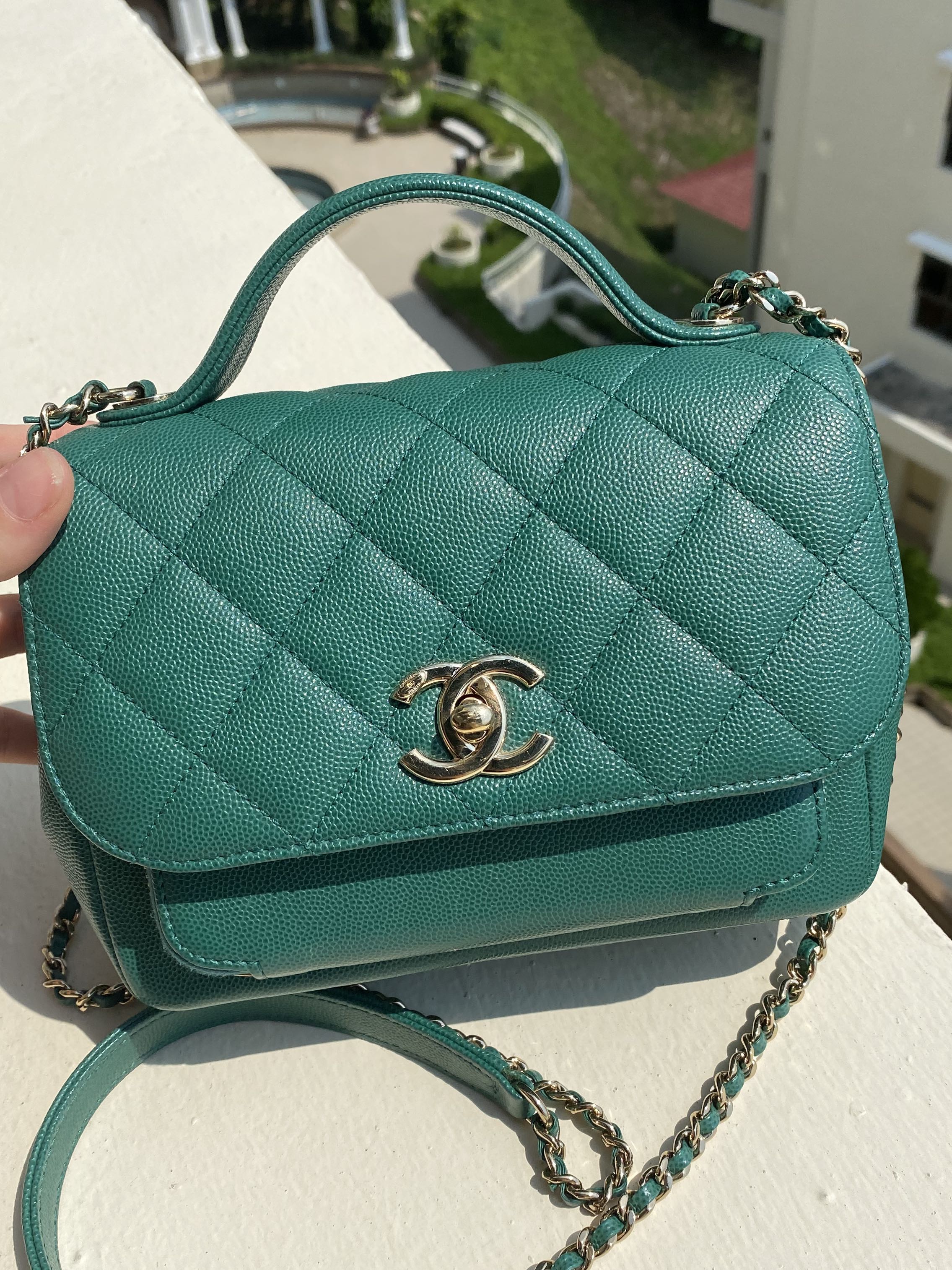Chanel Business Affinity Large Flap Bag in Emerald Green Caviar