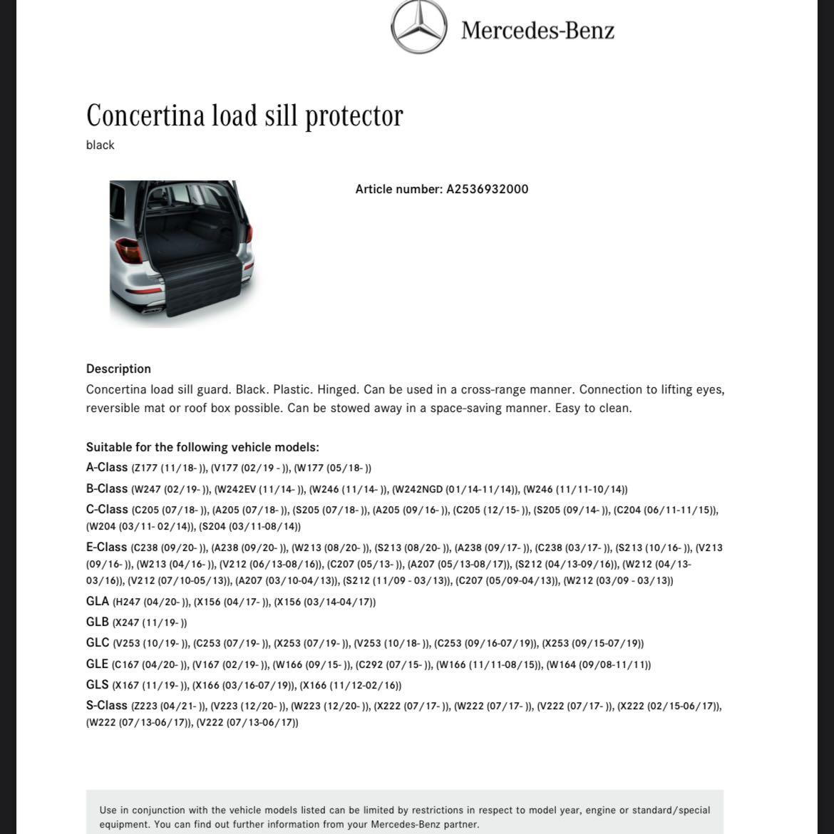 Mercedes concertina store load sill protector