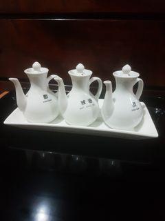 SALE: Labeled Liquid Condiments holder or pitcher (vinegar and chili oil)