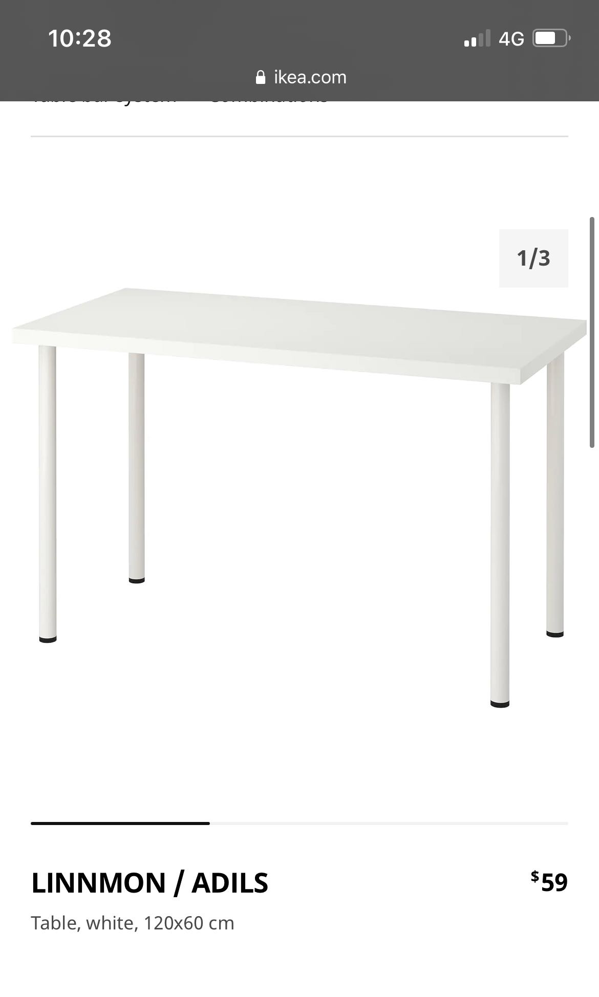 Ikea linnmon 120cm x 60 cm white table, Furniture & Home Living