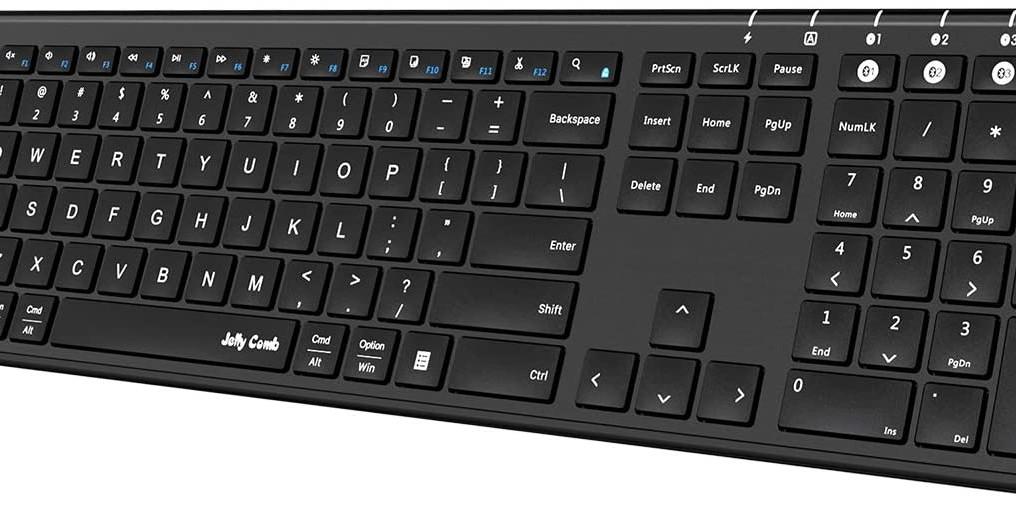 Jelly Comb Rechargeable Slim BT Wireless Keyboard with Number Pad Full Size Design for Laptop Desktop PC Tablet Bluetooth Keyboard Windows iOS Android-Black 