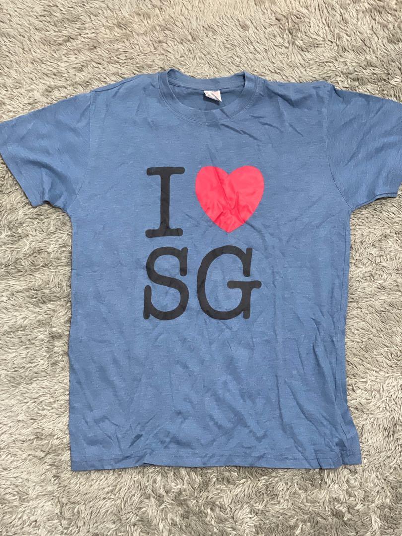 Kaos I Love SG, Fesyen Pria, Pakaian 
