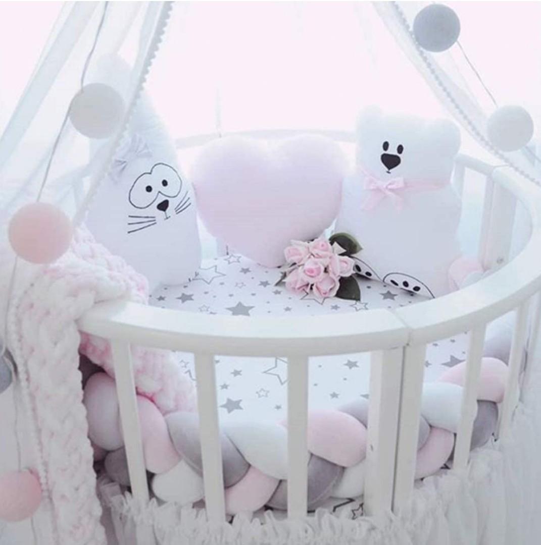 LOAOL Baby Bed Bumper Knotted Braided Plush Nursery Cradle Decor Newborn Gift Pillow Cushion Junior Bed Sleep Bumper White Gray Pink 4meters Babies Kids Baby Nursery Kids Furniture Cots Cribs on