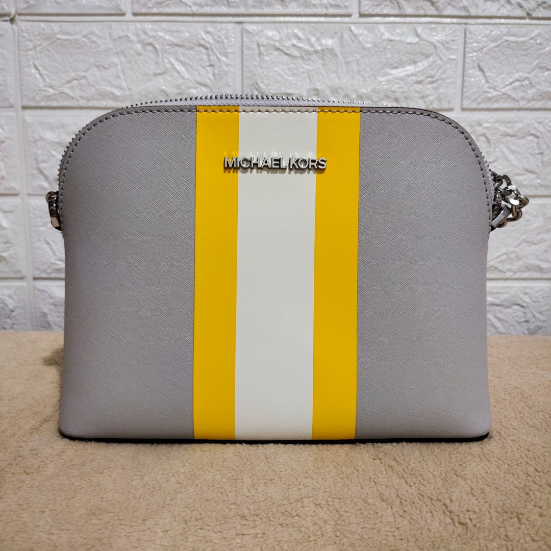 Michael Kors Aluminum Yellow Stripe Cindy Dome Crossbody Bag