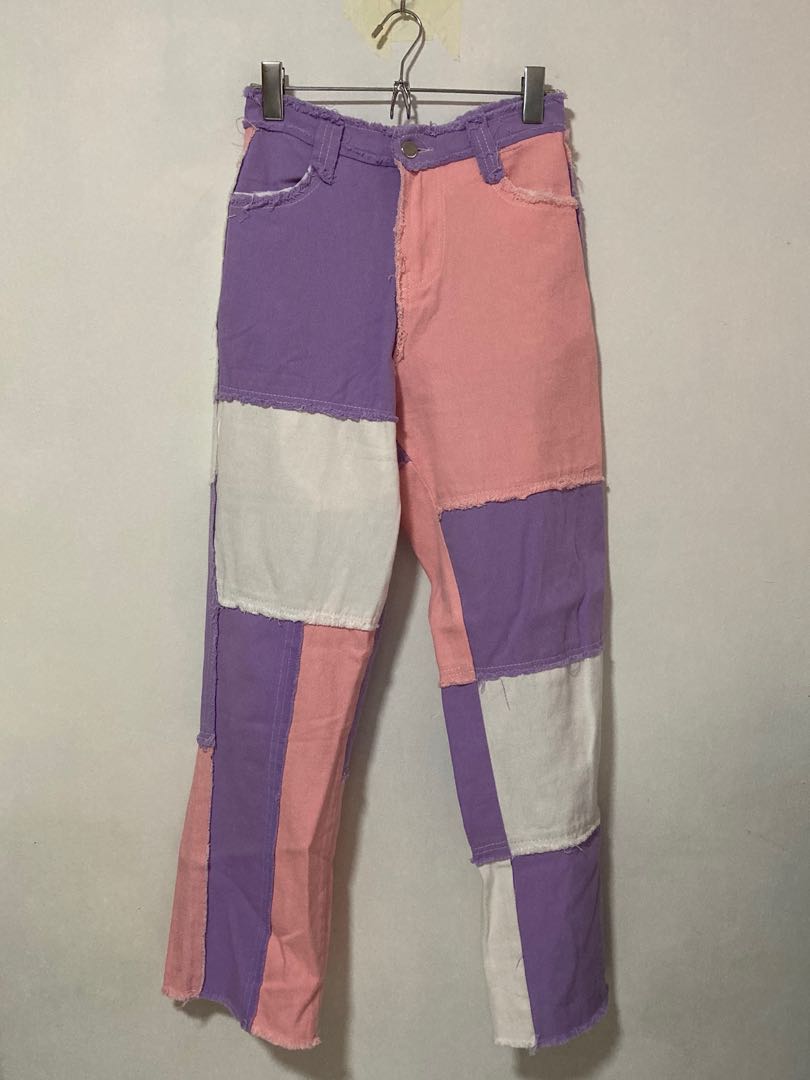 purple patched jeans