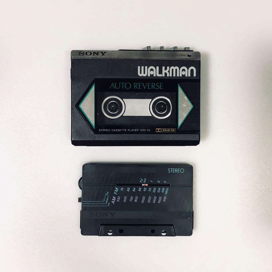 Rare Sony WM-55 Walkman Cassette Player with Radio Tuner Accessory and  Earphones