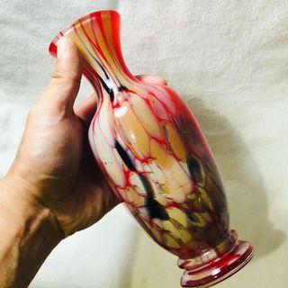Red Art Glass Vase with Unique Marbling